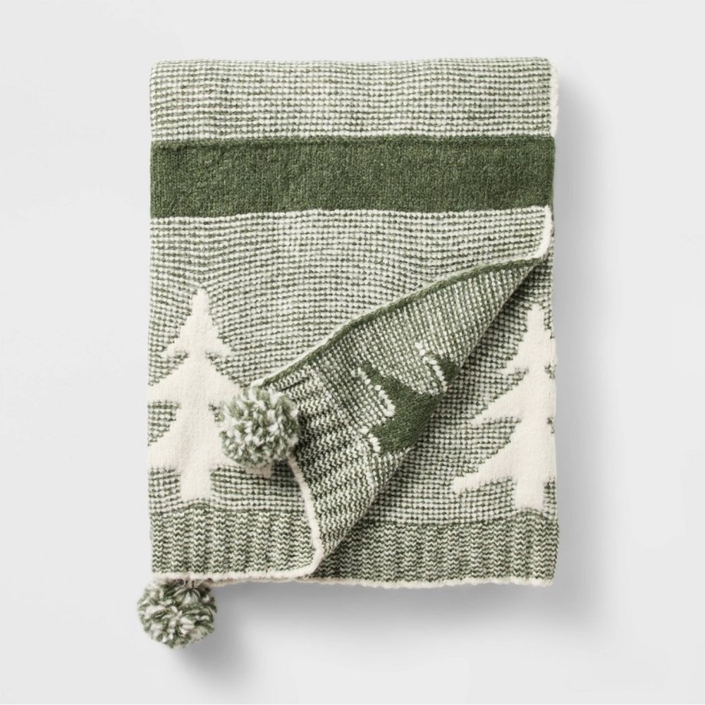 LAST ONE! Threshold Studio McGee - Knit Tree Tassels Throw Blanket Green/Cream
